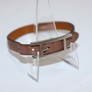 Hermès‎ H Leather Bracelet Brown Leather Palladium Hardware Paris France